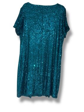 MSK Teal Sequin Short Sleeve Dress